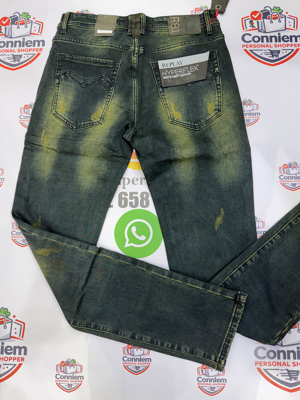Replay Hyperflex Distressed Green-Blue Jeans