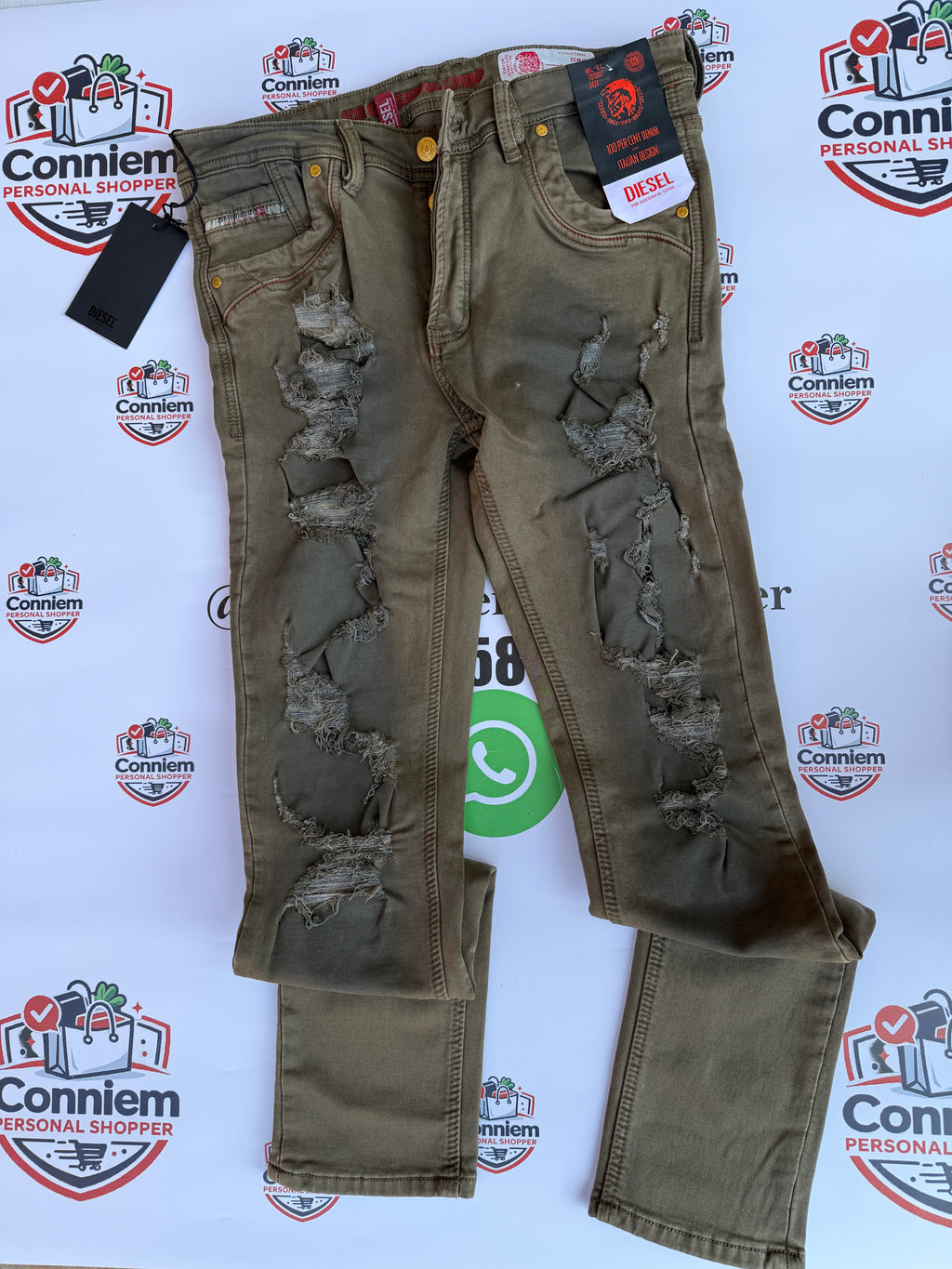 Diesel Distressed Military Olive Denim Jeans