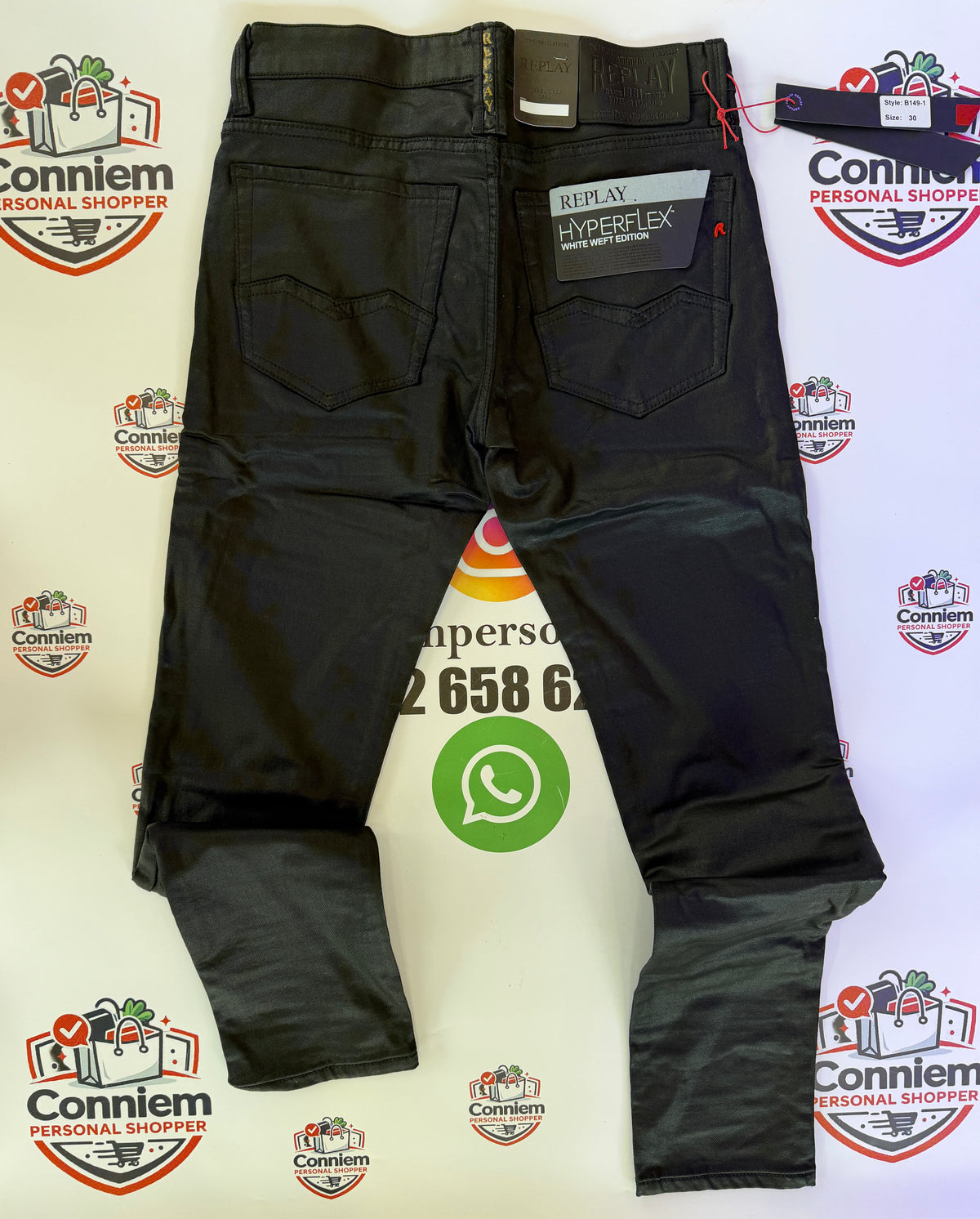 Replay Hyperflex Black Wax Coated Jeans