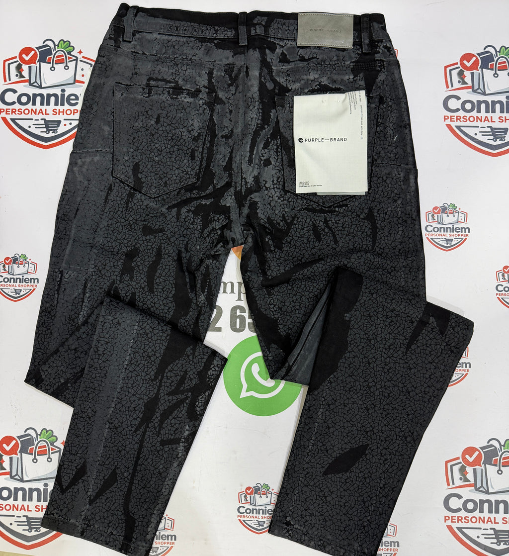 Purple Brand Black Crackle Print Wax Denim Jeans