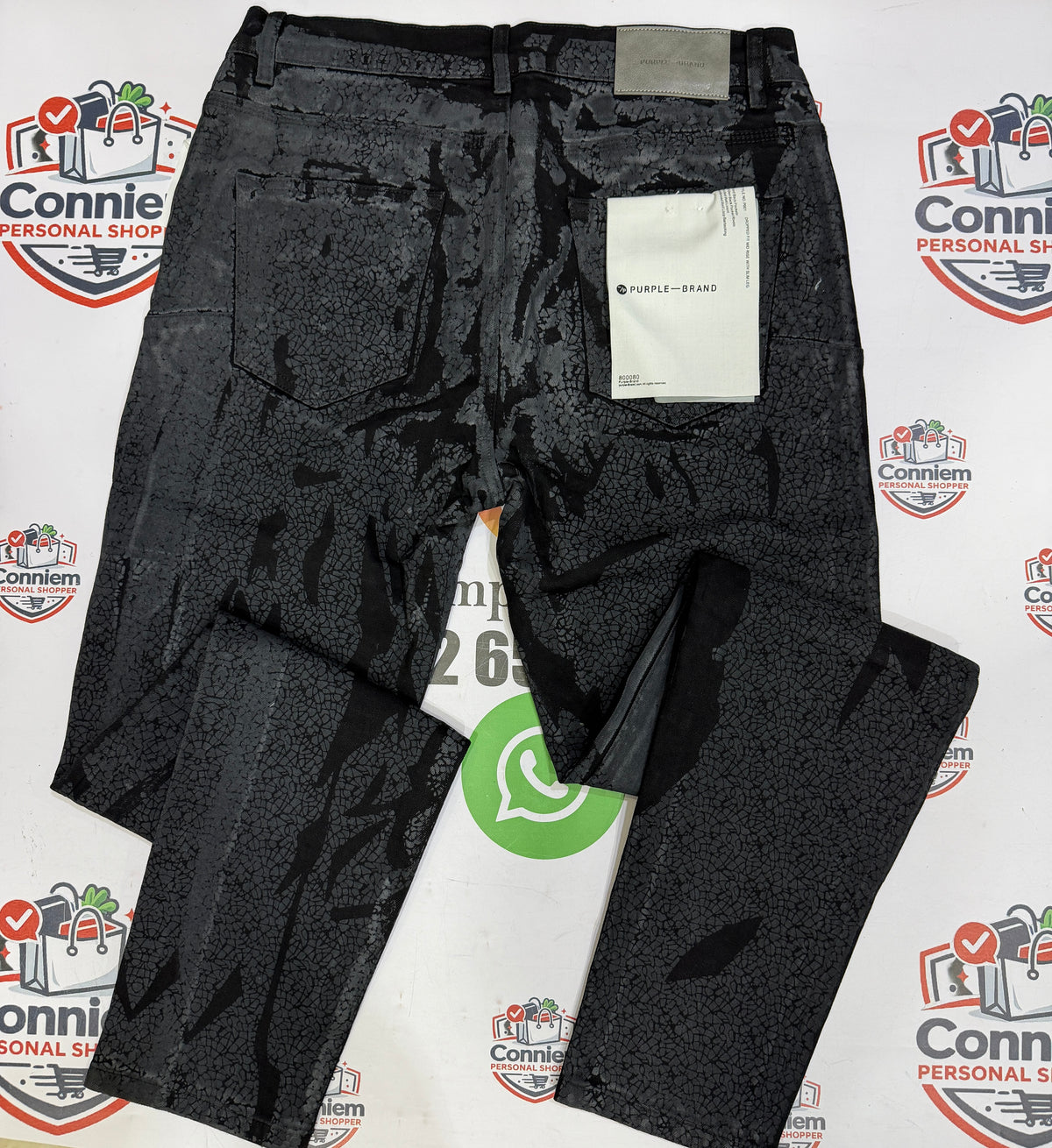 Purple Brand Black Crackle Print Wax Denim Jeans