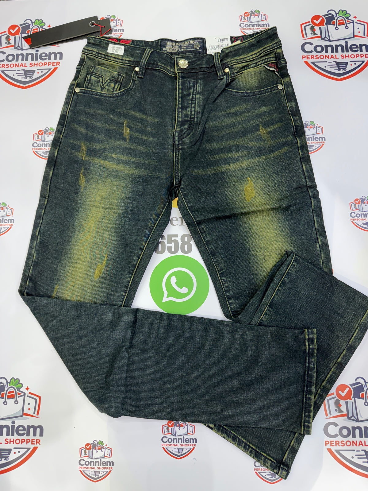 Replay Hyperflex Distressed Green-Blue Jeans