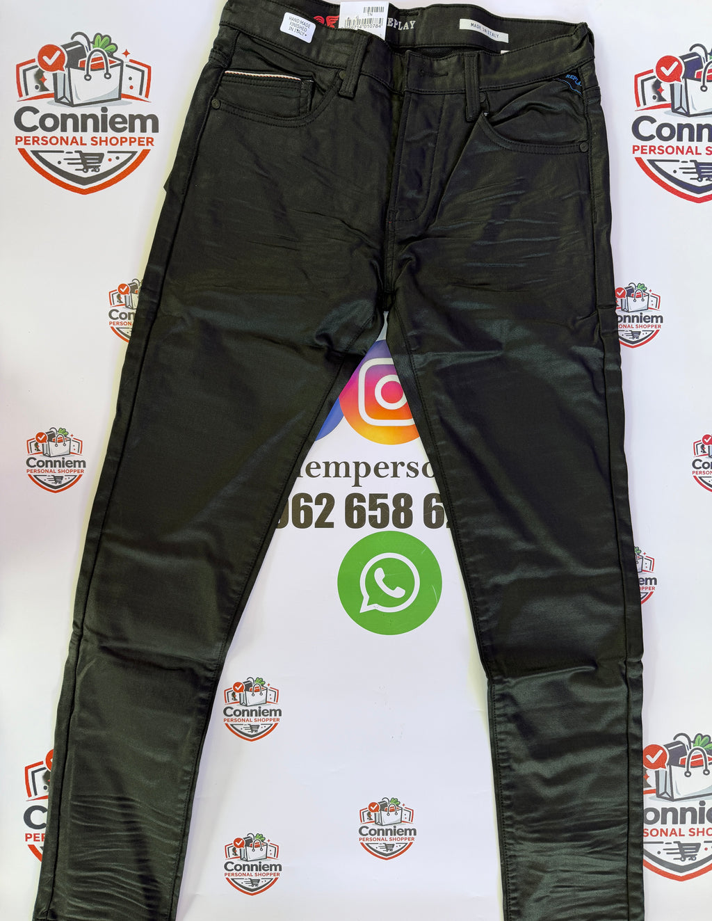 Replay Hyperflex Black Wax Coated Jeans