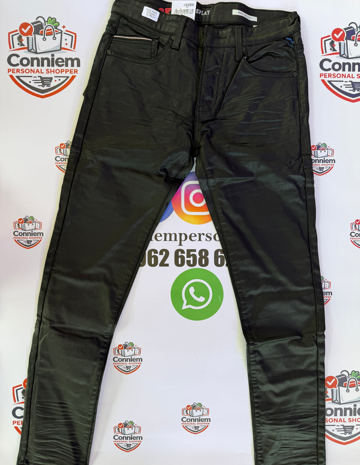 Replay Hyperflex Black Wax Coated Jeans