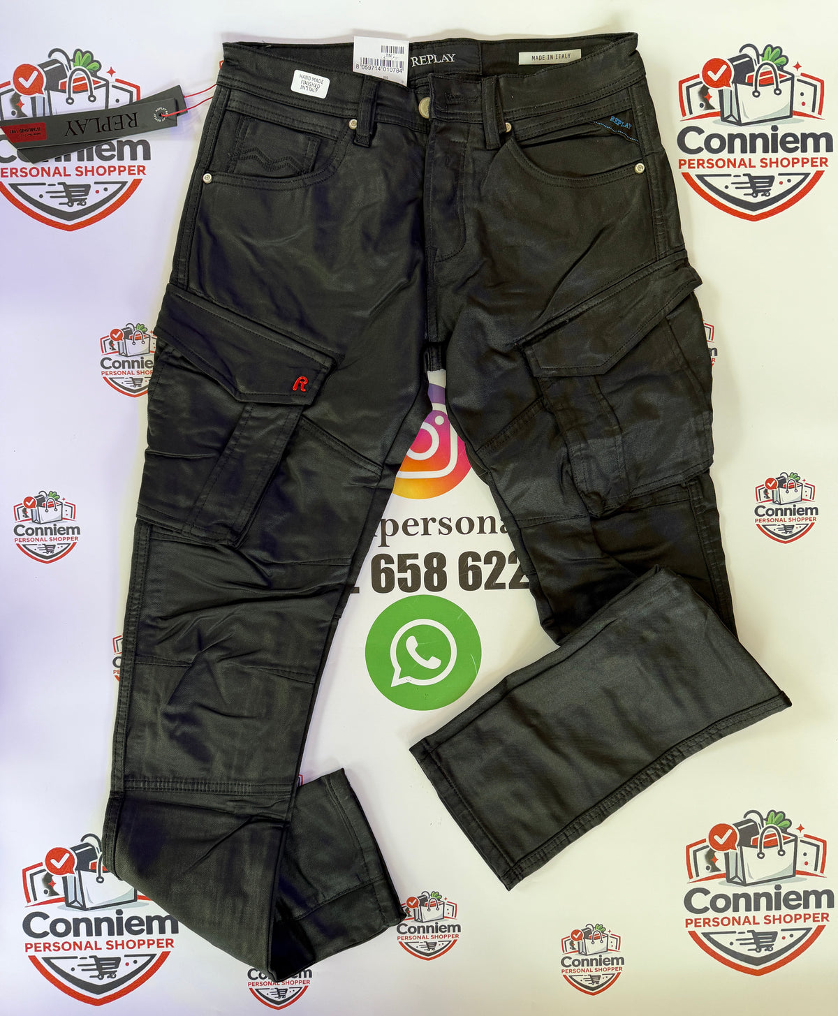 Replay Utility Wax Cargo Trousers – Black